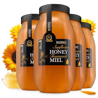 HONIGMA Marma Sunflower Honey | Authentic Raw Honey from Ukraine | 100% Pure, Unpasteurized & Fully Crystallized | 1000g/35.2oz | Naturally Solid Texture | Pack of 4