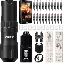 Tattoo Gun Kit - Xnet Rotary Tattoo Pen with 7 Adjustable Strokes, 1600mAh Battery, 20Pcs Cartridge Needles, Complete Tattoo Supplies for Beginners