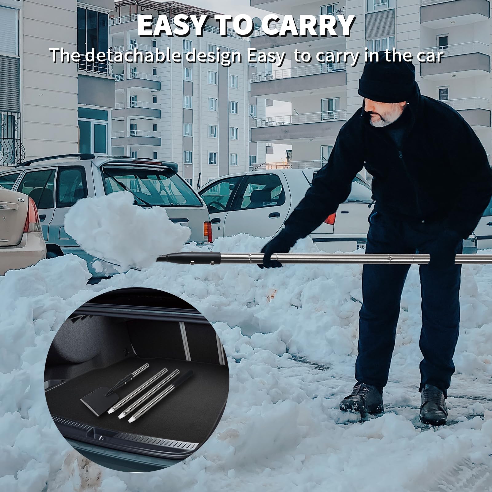 BARAYSTUS Pala piatta con manico regolabile, raschietto da pavimento da 150 cm, raschietto per ghiaccio, raschietto per la pulizia del giardino, tritaghiaccio, pala da neve, strumento multifunzionale