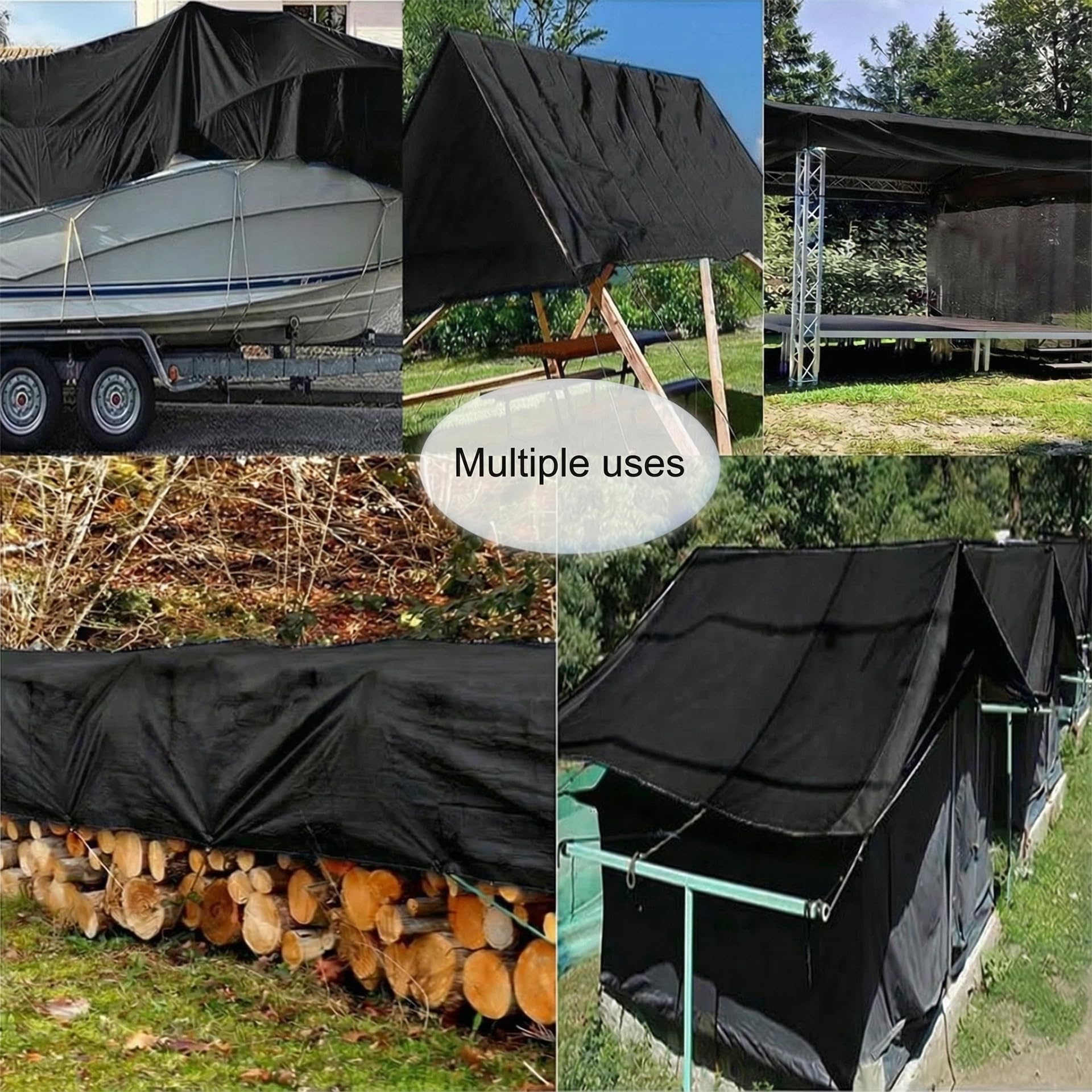 Telo Impermeabile da Esterno 3.2 x 3.3 m Telo Copritutto Multiuso 160 G M², Antipioggia Antistrappo Grandi Dimensioni Multiuso per Piante, Serra, Pet Hutch, Nero