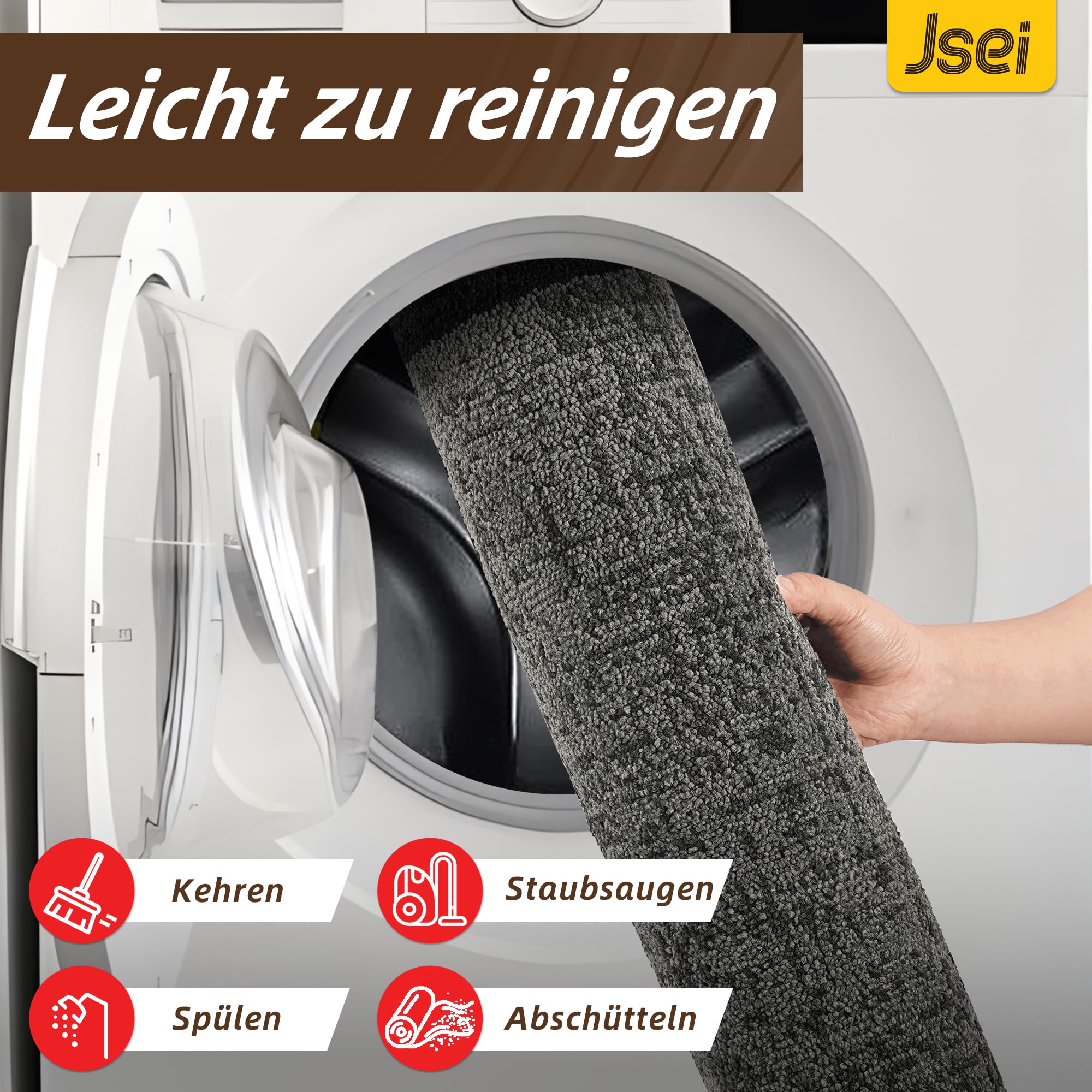 JSEI Türmatte Innen Waschbar rutschfest, Fußmatte, 80x120cm, Grau