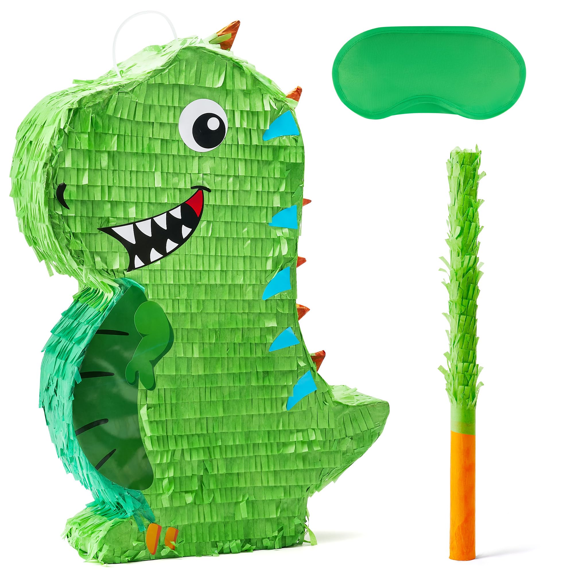 Dinosaur Pinata with Plastic Bat and Paper Blindfold（15.5H X 10.5W X 3D), Cinco De Mayo Party, Dinosaur Animal Theme Parties Decorations, Indoor or Outdoor fiesta