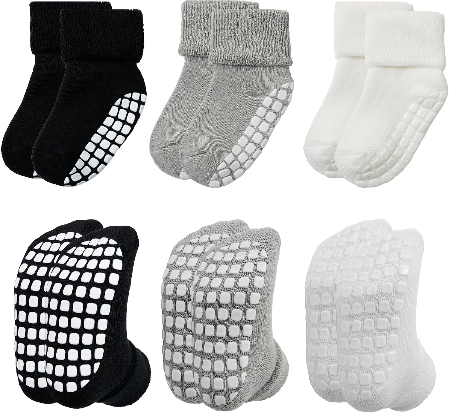 VWU Baby Toddler Kids Cotton Socks with Grips Girl Boy Thick Warm Crew 0-6T | Soft Winter Socks Great Gift for Infant Toddler Child Unisex Anti slip Over Ankle Sleeping Socks Cute Color Mix
