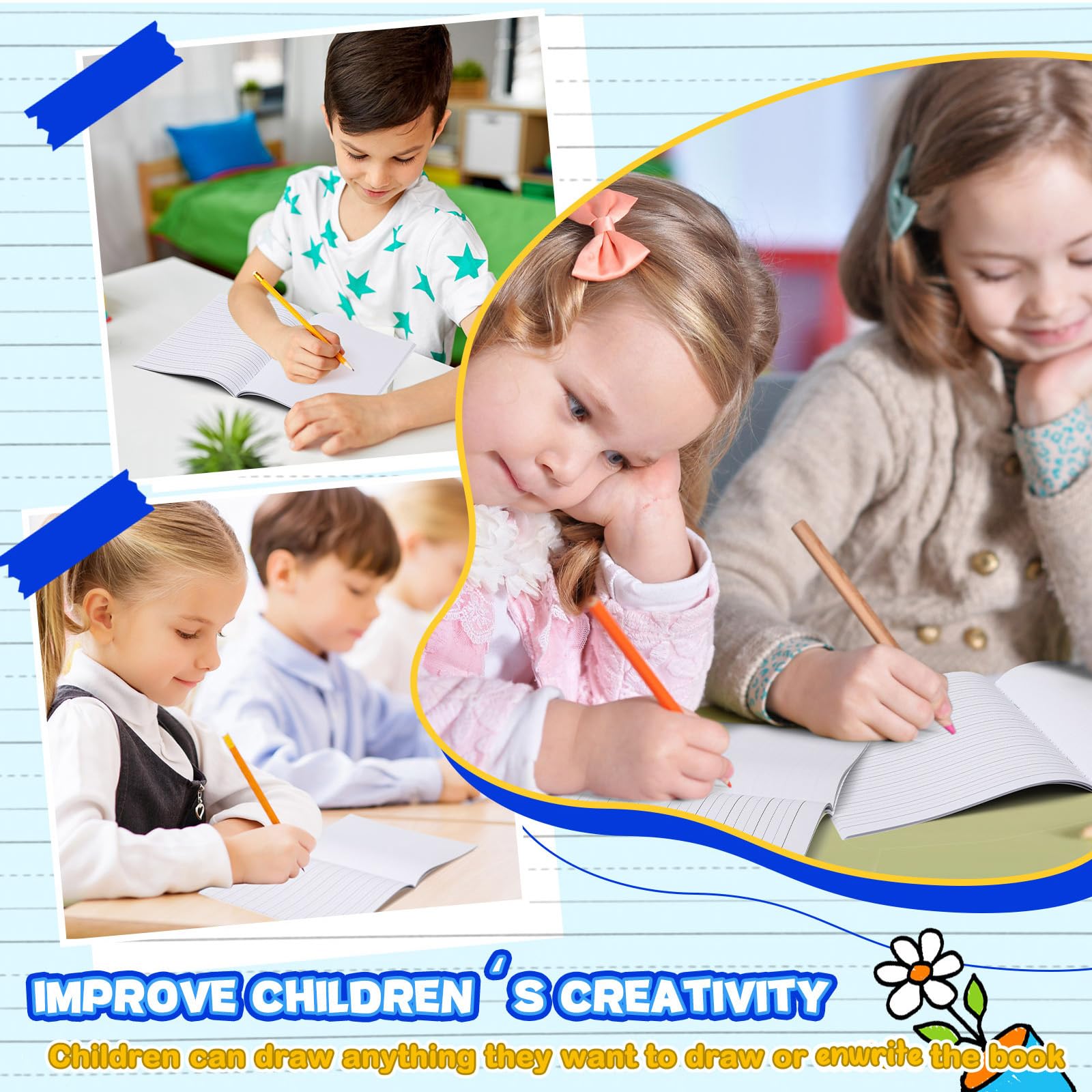 Henoyso 12 quaderni per composizione primaria K-2, 64 pagine, a righe, per bambini di 1a e 2a elementare, per bambini di scrittura e disegno, per scuola materna e scuola elementare (12 colori)