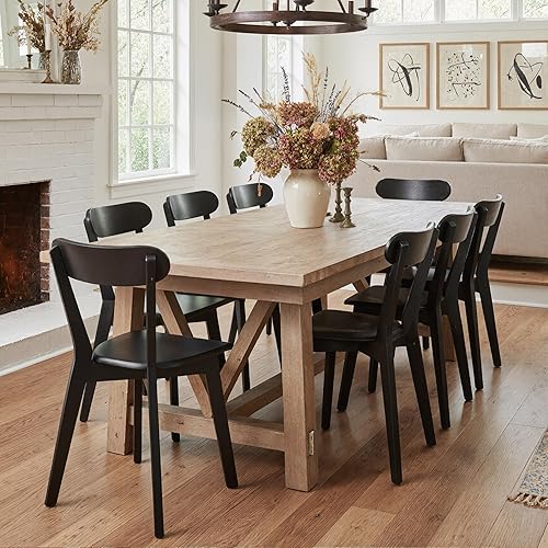 Miniatura 6 de Juego de 4 sillas de comedor de madera negra, modernas de mediados de siglo con respaldo abierto curvo, silla pequeña de madera maciza para