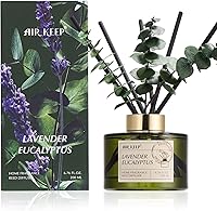 Airkeep Lavender Eucalyptus Reed Diffuser Set - 6.76oz Essential Oils, 3 Leaves & 8 Sticks for Bathroom Shelf Decor, Bedroom Air Freshener & Gifts