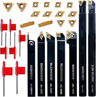 Lathe Threading-Tool Bit Set 21pcs - 7pcs 1/2" Turning Holder Boring Bars / 14pcs Indexable Carbide Inserts Golden CCMT060204 DCMT070204 11IR 16ER MGMN200-G for Cutting Tool…