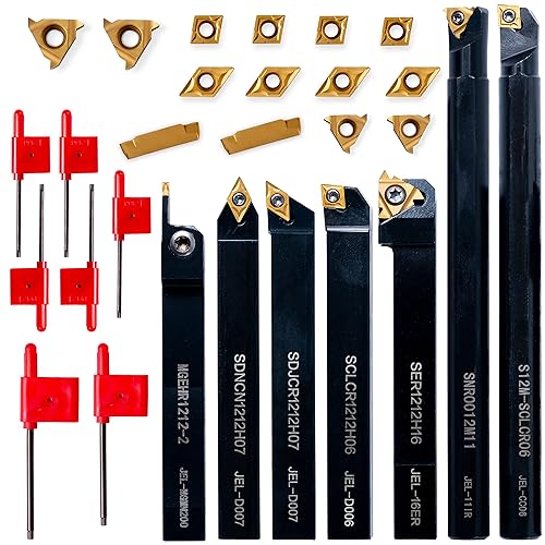 Juego de brocas de roscado de torno 21 piezas - 7 barras de mandrinar de soporte giratorio de 12 pulgada 14 piezas de insertos de carburo