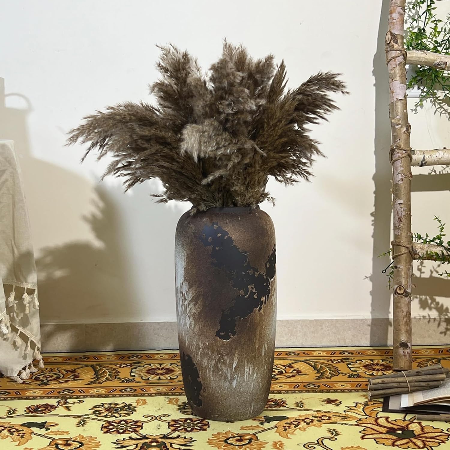 Rustic Ceramic Tall Floor Vase,15.7 Inch Black Large Pottery Farmhouse Decor Floor Vase for Living Room Entryway Table Centerpiece Decor,Vintage Terracotta Vases,Wedding Gift