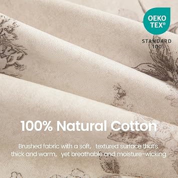 BISELINA Warm & Soft Brushed Cotton Floral Duvet Cover Set Winter Comforter Style Design, Reversible Flower Print, 3-Piece, Coffee/White, King