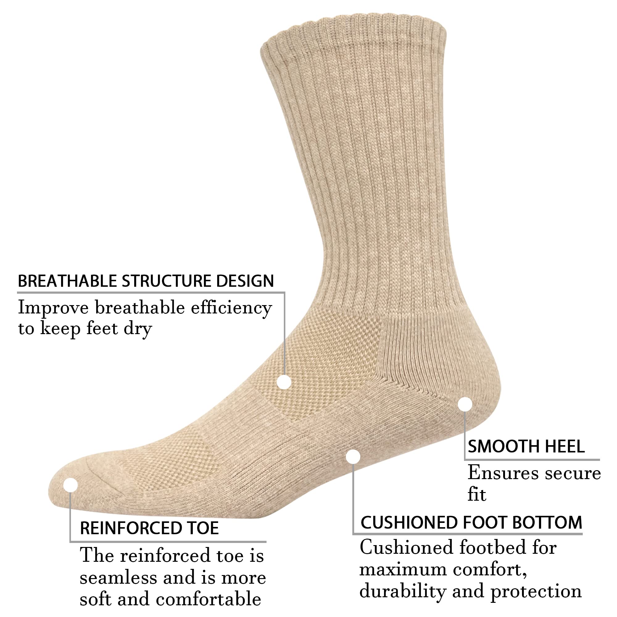 HaloYIYI Men's Moisture Control Cushioned Crew Socks with Arch Compression for Athletic, 6 Pairs (as1, numeric, numeric_8, numeric_13, regular, regular, 6 Beige)