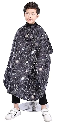 Miniatura 9 de Kids Haircut Cape- Black Space Printing, Hair Cutting Cape for Kids- White Ocean World Pattern