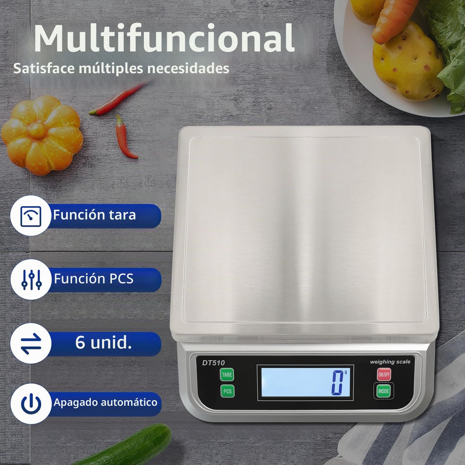 bascula profesional panaderia 40kg Báscula digital de cocina con Función Tara PCS y g/oz/lb/kg/leche/ml/ml 6 Unidades báscula de cocina con Pantalla LCD Acero Inoxidable báscula electrónica