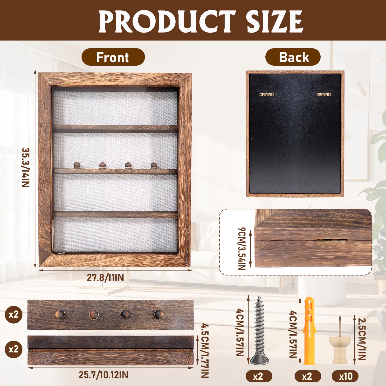 Shadow Box 14 x 11 brązowe ramki na zdjęcia z oświetleniem LED, pudełka na pamiątki z 4 wyjmowanymi półkami na drobiazgi, na rocznicę, ślub, dla absolwentów dziecka, pamiątka, zbieraj głęboki brąz