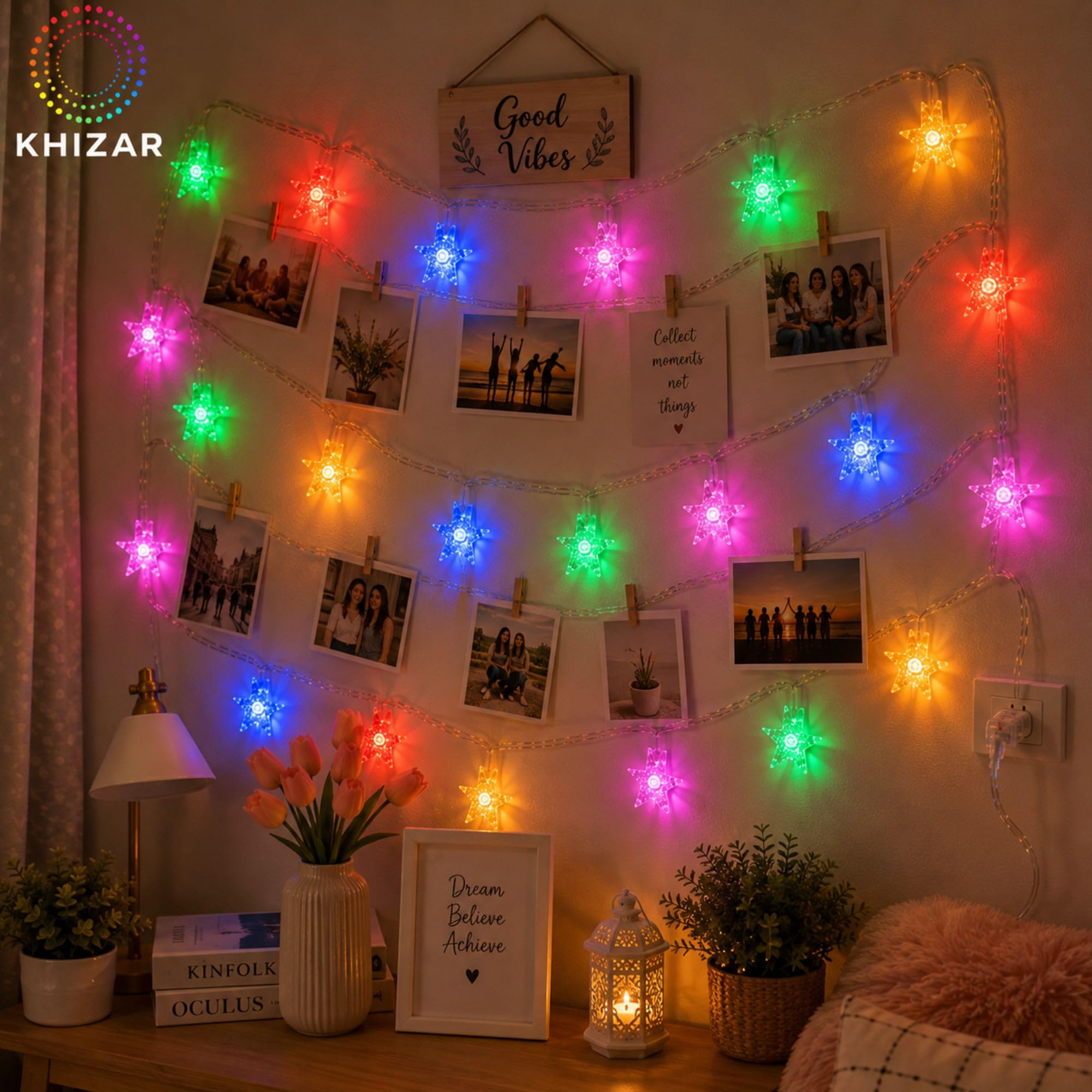 KHIZAR 16 LED Mini Star String Lights, Multicolor, Plug-in 1