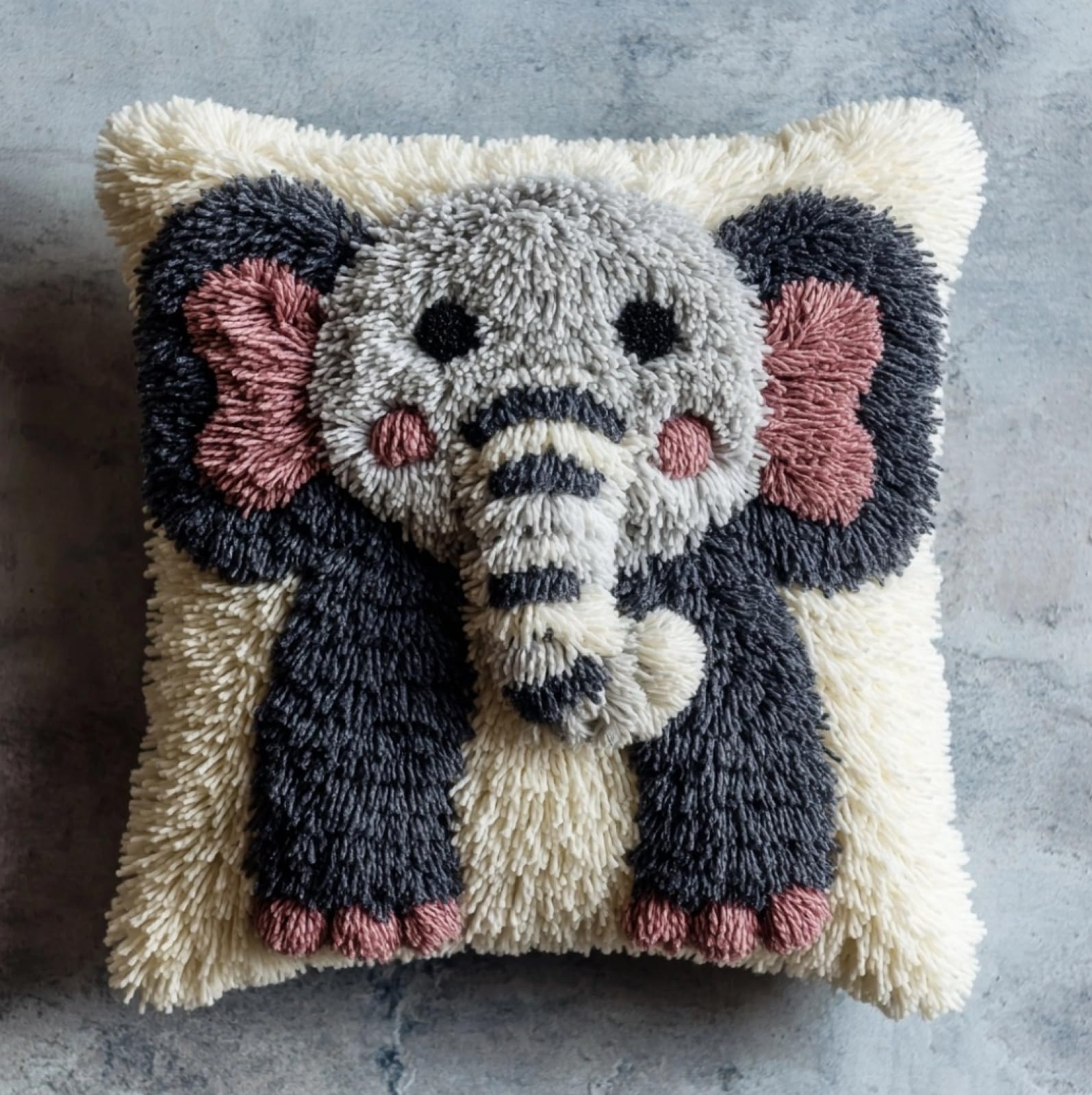 WallustrioaW 3D Pillow Latch Hook Embroidery Kits 17x17in,Cartoon Elephant