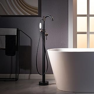 WOODBRIDGE F0025MBVT High Flow Rate 8 GPM Freestanding Tub Filler Faucet with Hand Shower, Matte Black