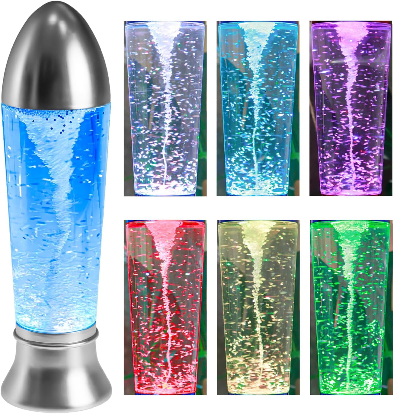 YAKii 10.5" Tornado Lamp LED Color Changing Table Lamp,Tornado Maker Science Toy, Battery/USB Cable Operated,Christmas Day Decoration Matte Silver