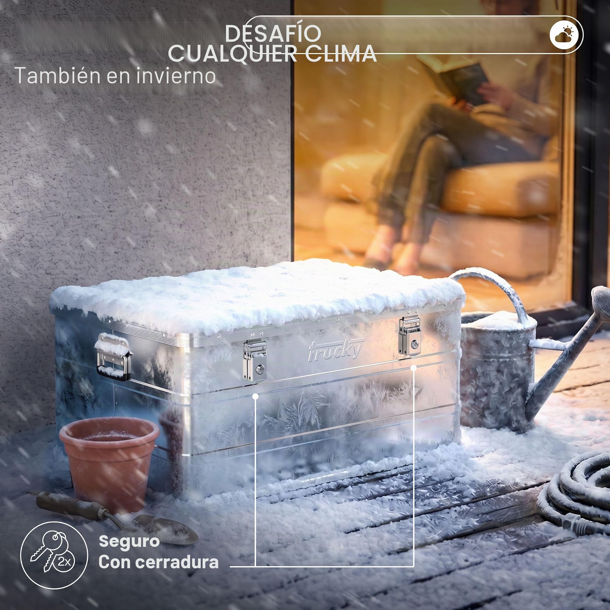 Trucky Caja de aluminio con tapa, 135 L, color plateado | aluminio, caja de transporte, caja de metal, caja de almacenamiento, caja de metal