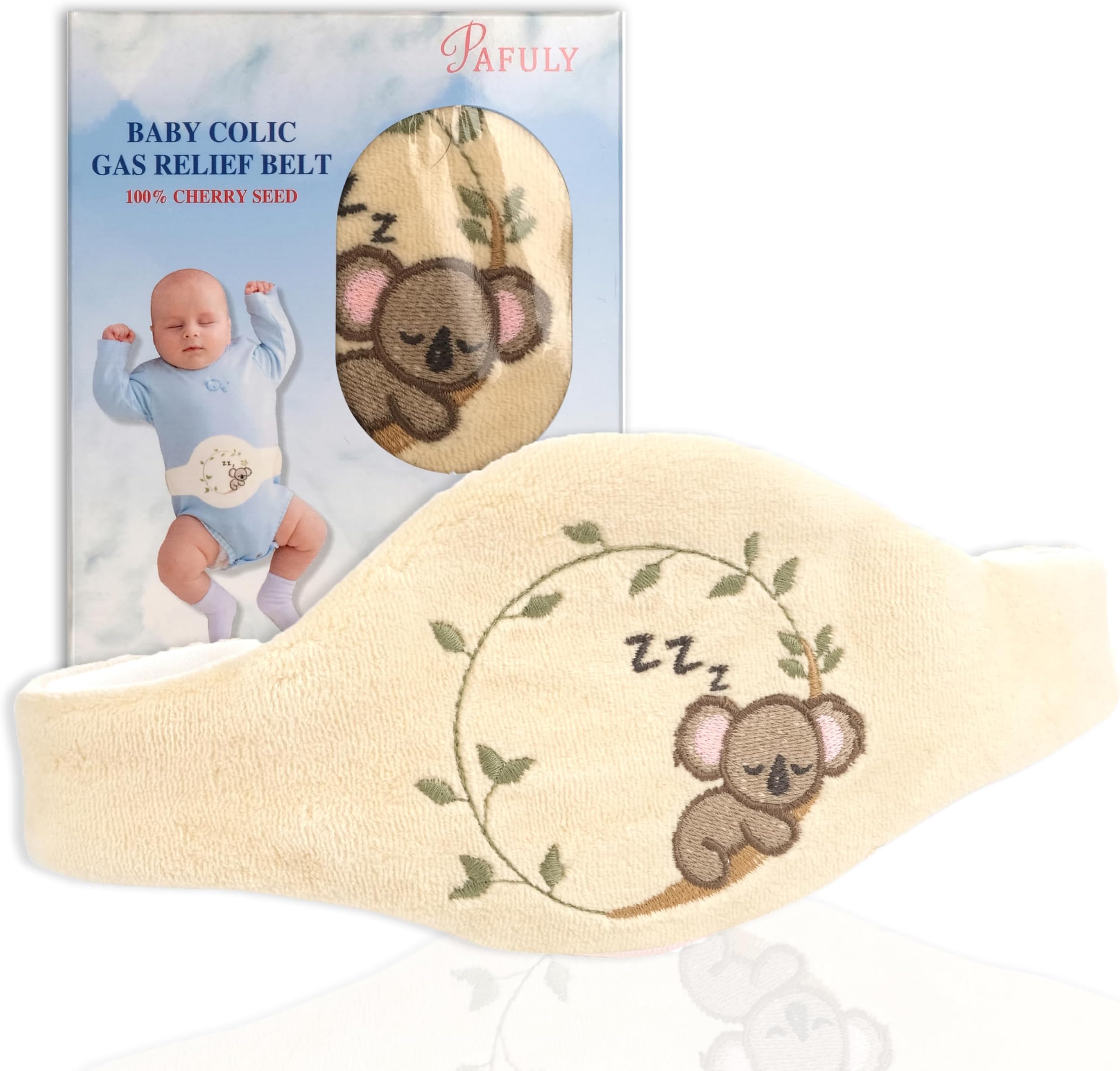 Baby Colic Gas and Upset Stomach Relief for Newborns-100% Cherry Seed-Heated Tummy Wrap-Colic Baby Swaddling Belt for Natural Relief–Soothing and Calming (Beige)