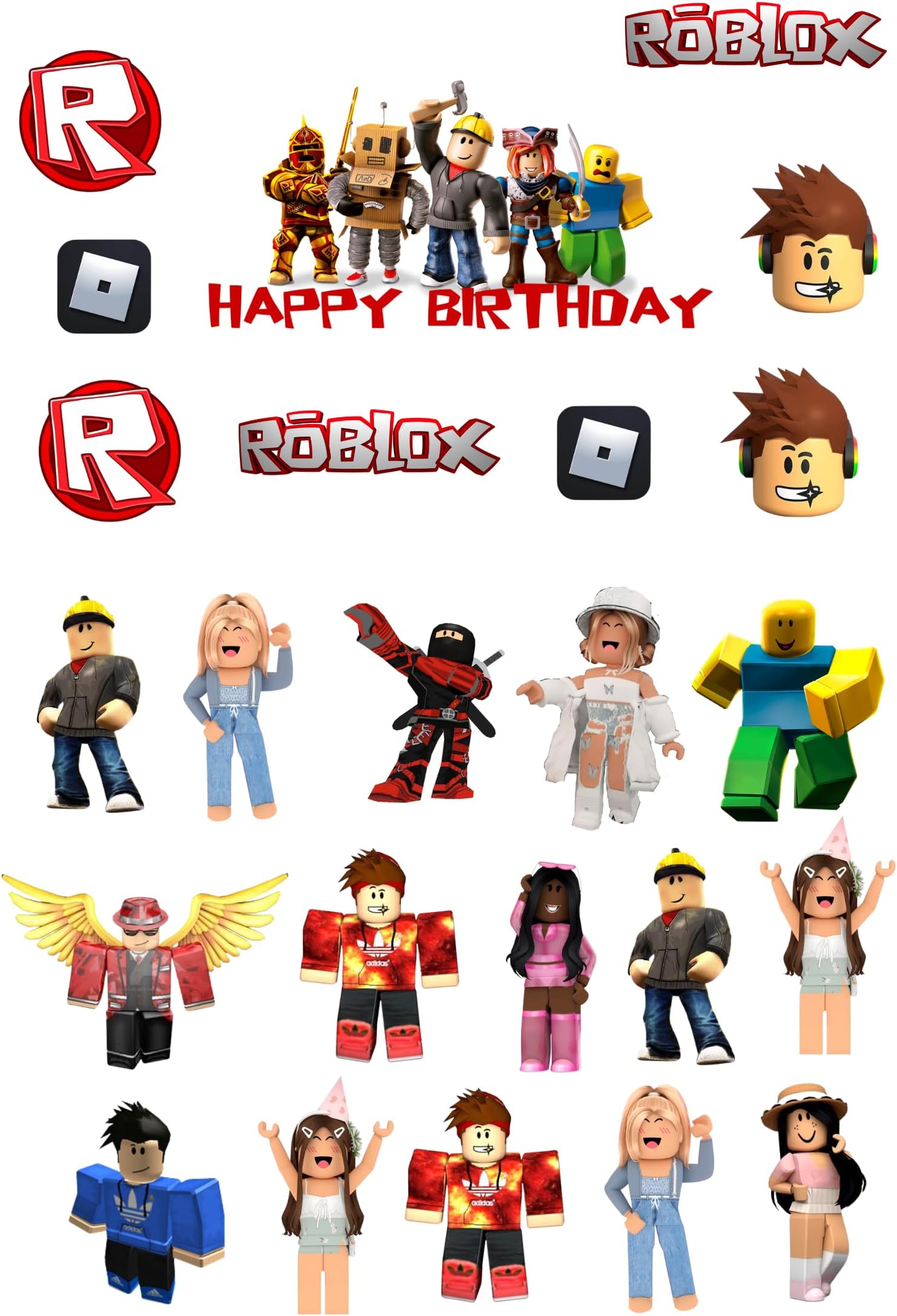 24 PRECUT To Shape Game Cake Toppers Cake Decorations, 1 Large Happy Birthday Edible Topper 23 Small Edible Toppers for Game Cupcake Cake Toppers Happy Birthday Cake Decorations Kids
