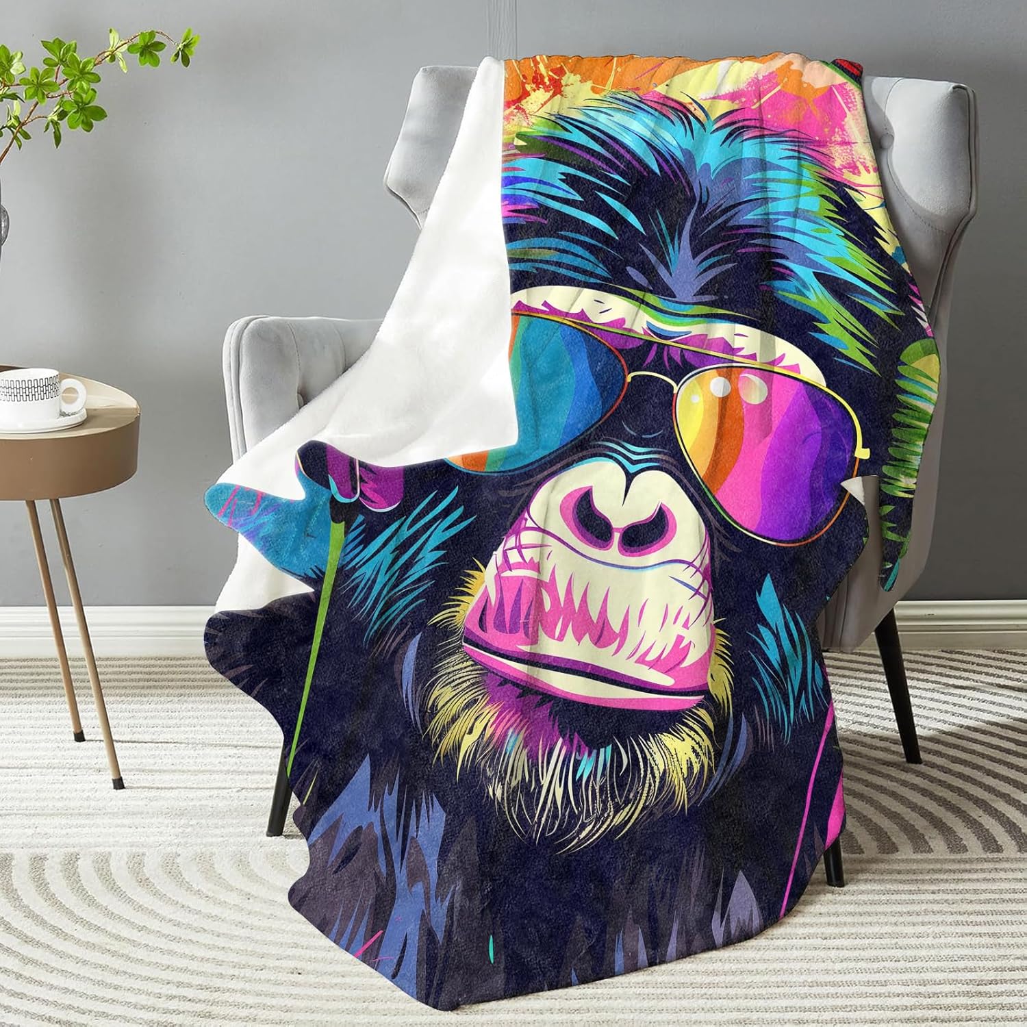 Colorful Monkey Blanket Plush Flannel Throw Blanket for Men and Women - Soft, Comfy, Lightweight, Warm, Fuzzy, for Sofa, Bedroom, Bed, Living Room, Outdoor 50in×60in
