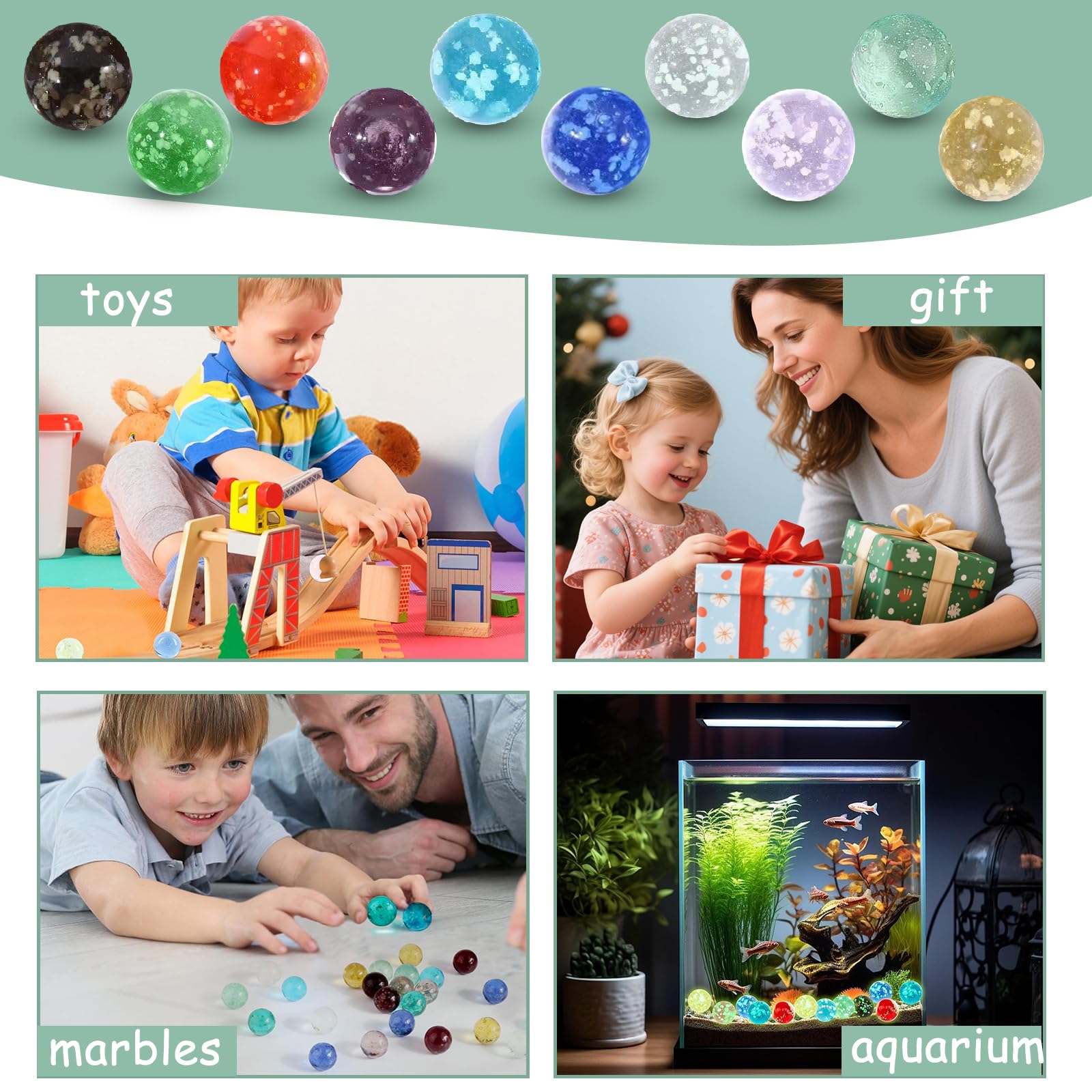 Glazen ks lichten op in het donker, een 10-delige set met kleurrijke, gespikkelde lichtgevende ks voor kogelbaanspellen, doe-het-zelfprojecten of woondecoratie, ks voor kinderen