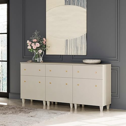 Miniatura 28 de WAMPAT Armarios de soporte de TV para pantalla plana de 55 pulgadas, centro de entretenimiento de madera Highboy 2 en 1 con 2 cajones y puertas,