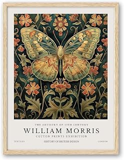 HesenDot William Morris Butterfly Framed Wall Art,12x16in Vintage Canvas Print,Natural OAK Wood Animal Poster Wall Decor for Living Room Bedroom Study Home, Set of 1