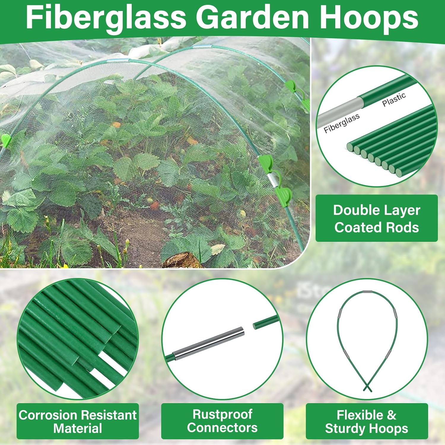 Garden Mesh Netting Kit for Raised Beds, 10x33FT Ultra Fine Mesh Netting&6 Sets 8FT Fiberglass Garden Hoops, Insect Netting Row Cover, Pest Barrier Protection for Vegetable Fruits Flowers