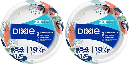 Vista 10 de Dixie Platos de papel grandes, 10 pulgadas, 204 unidades, 2 veces más fuertes, aptos para microondas, a prueba de remojos, resistentes a cortes