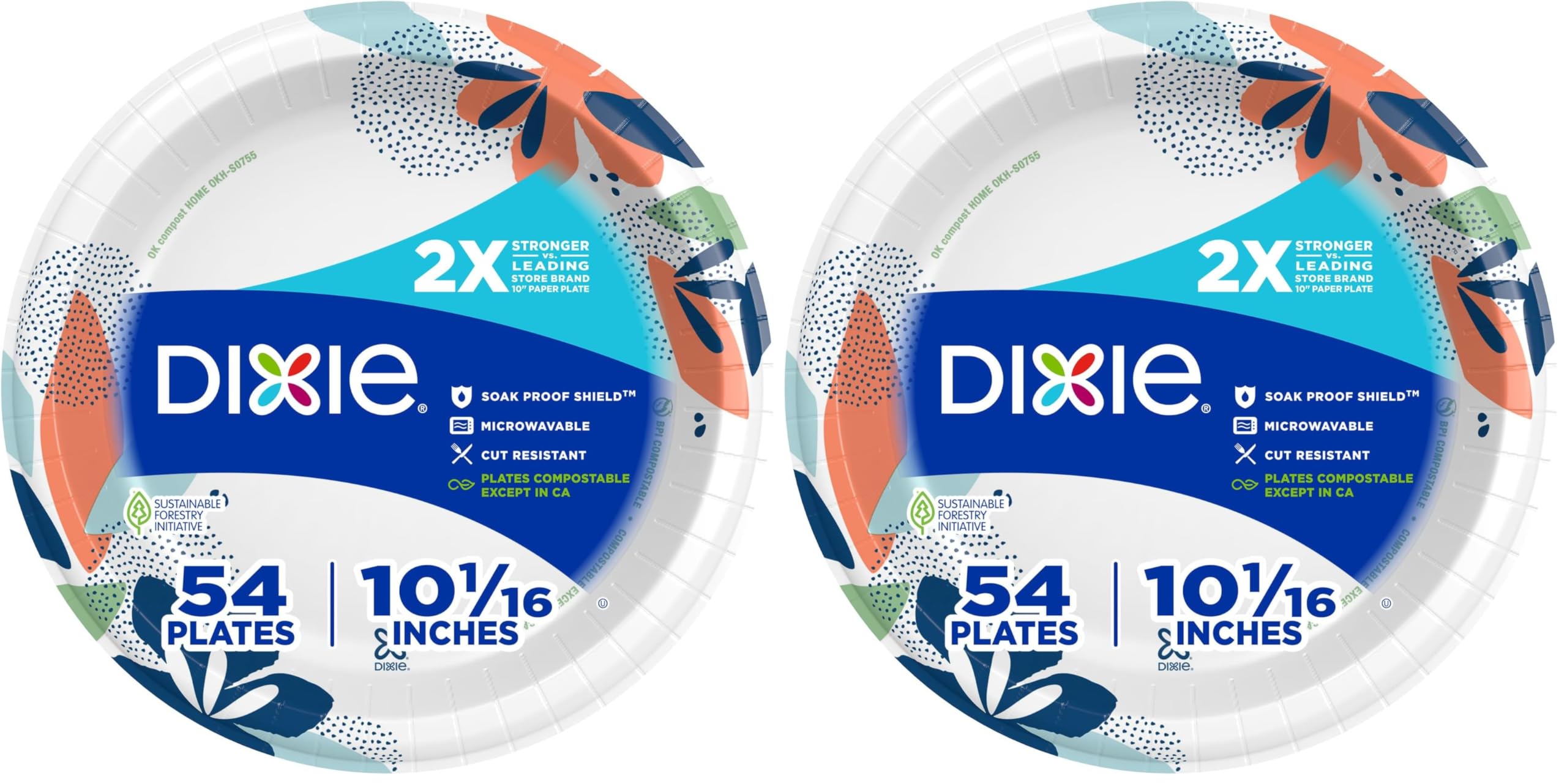 Dixie Large Paper Plates, 10 Inch, 2X Stronger*, Microwave-Safe, Soak-Proof, Cut Resistant, Disposable Plates for Everyday Breakfast, Lunch, & Dinner Meals, 54 Count (Pack of 2)