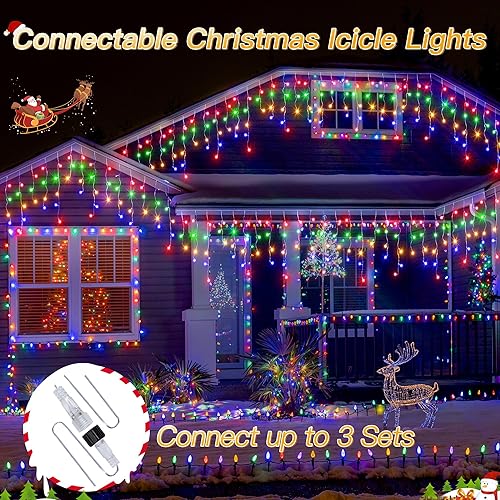 Miniatura 5 de Luces de carámbano para exteriores, 216 LED de 24 pies, luz de Navidad impermeable para exteriores con 8 modos y temporizador, luces de carámbano de