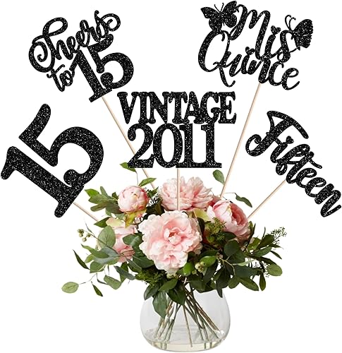 Miniatura 67 de 15 piezas de centro de mesa de feliz cumpleaños 13 palos oficiales para adolescentes vintage 2012 Hello 13 centros de mesa de flores palos saludos a