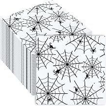 40 Pack Halloween Spider Web Napkins 13 x 13 Inches Disposable Paper Napkins with Black Spider and Web Design for Halloween Party Decorations, Candy Buffet and Spooky Table Setting White