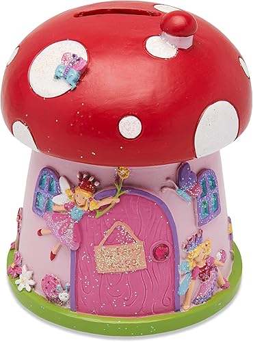 Wobbly Jelly - Banco de dinero para niños de "Fairy House" (hucha de cerámica con purpurina rosa para niños)