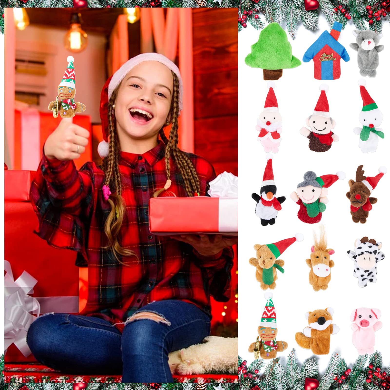 15 Marionnettes à Doigt Noël - Père Noël Bonhomme De Neige Animaux - Cadeau Enfant Anniversaire
