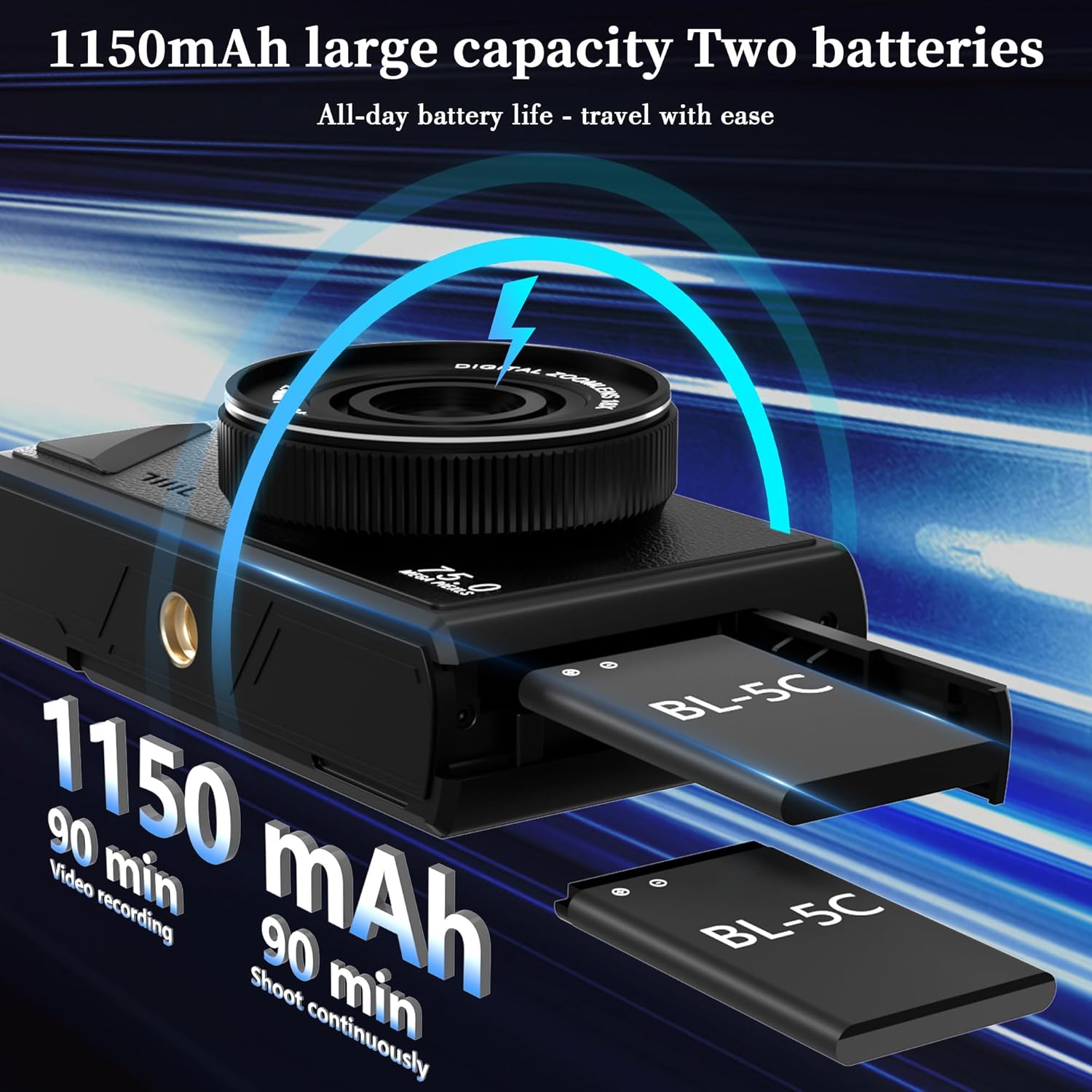 5K Vlogging Cameras for Photography: 75 MP 18X Zoom Compact Point and Shoot Digital Cameras for YouTube with 3-inch 180° Flip Screen WiFi 32GB Card for Beginners Adults Teens Black