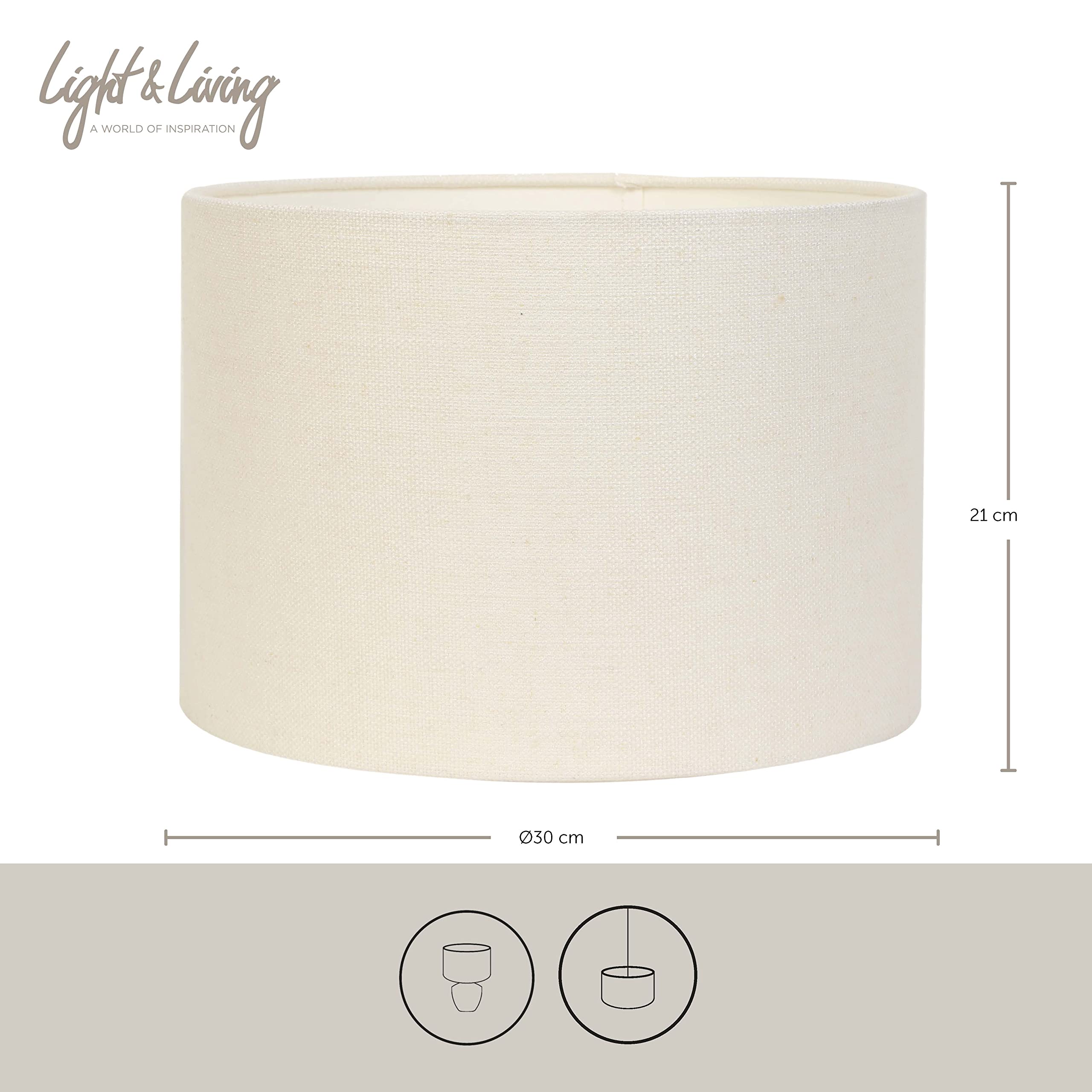 Light & Living Lampenschirm Zylinder Livigno - Weiß - Ø30x21cm | Zylinder - Klassisch, Ländlich - Textilien