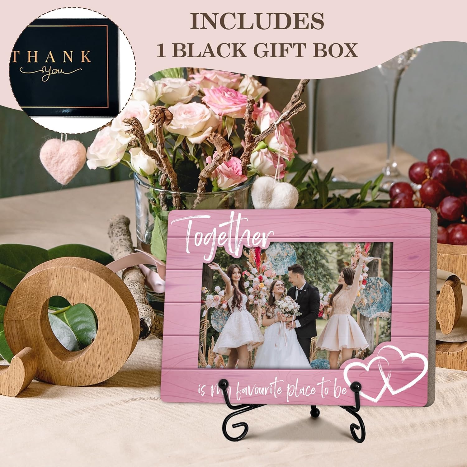 Together is My Favorite Place to Be Wooden Picture Frame, 4 x 6 Inch Pink Tabletop Frame with Heart Design, Couple Gift, Anniversary Keepsake, Valentine's Day Gift for Him Her, Home Office Decor-A22 - Image 3