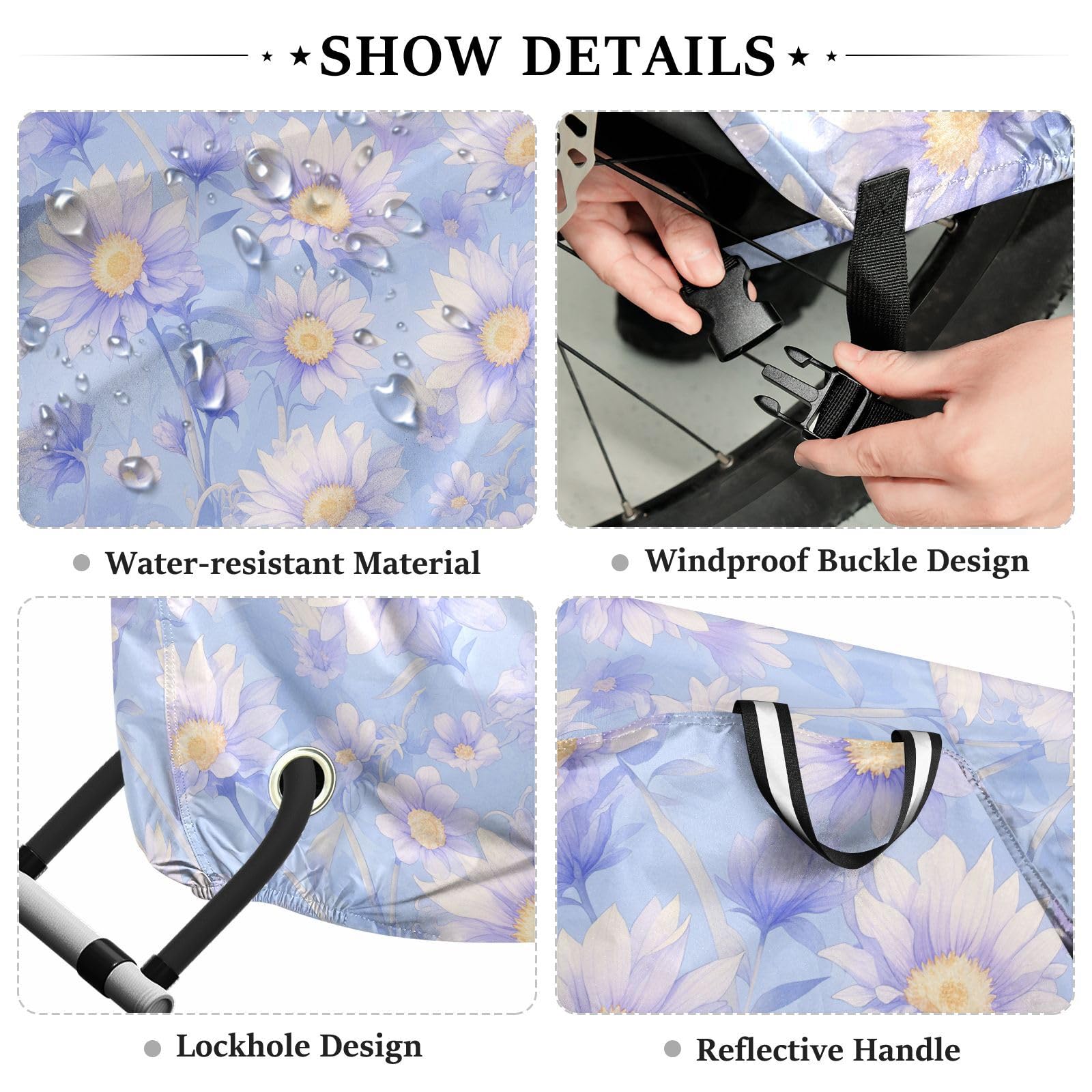 Housse de vélo d'extérieur imperméable avec tournesols violet clair