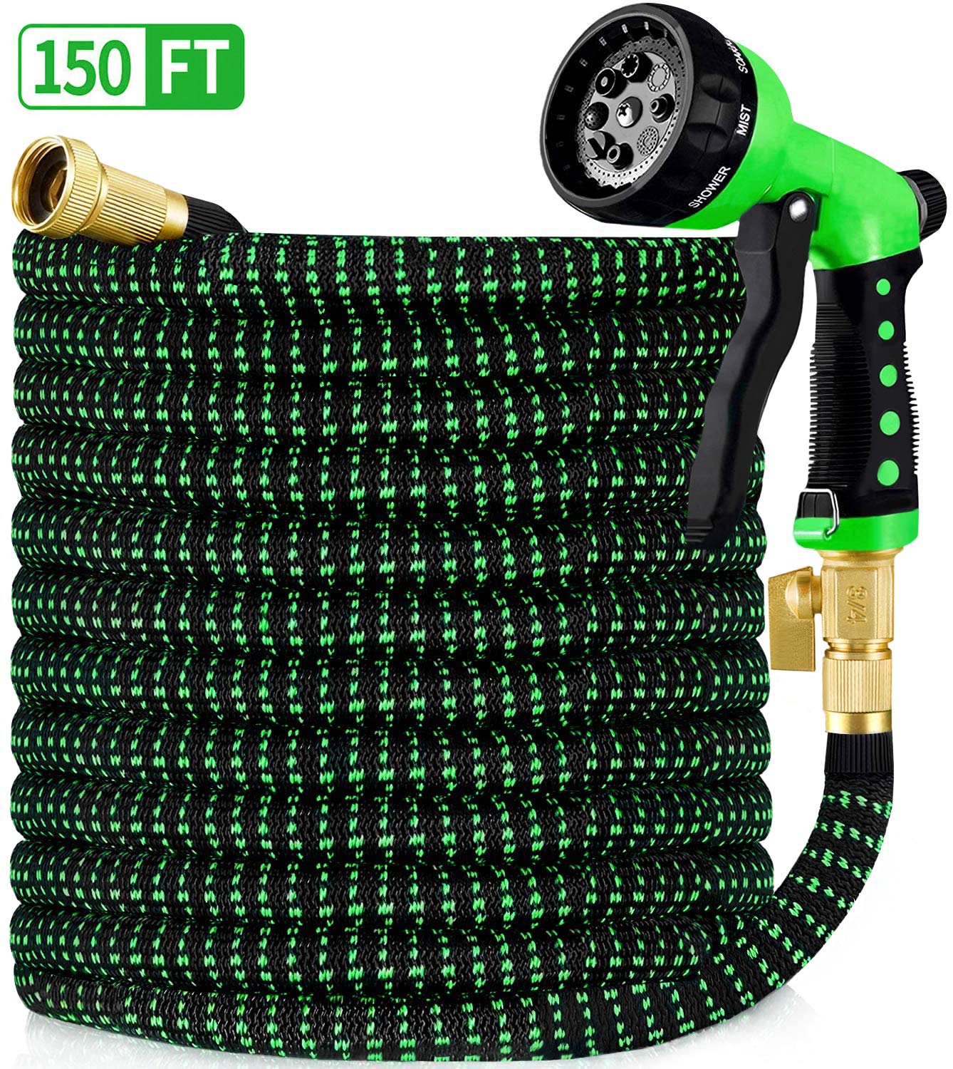 HBlife 150ft Garden Hose, Expandable Water Hose with 3/4" Solid Brass Fittings, 8 Functions Water Spray Nozzle