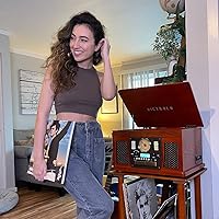 Vista 2 de Victrola Soporte de madera para discos – Pieza complementaria para el centro de música Victrola, con capacidad para más de 50 discos de vinilo