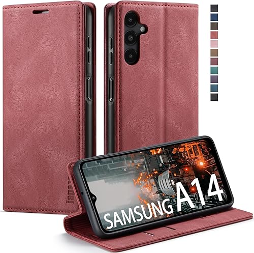 Miniatura 7 de Funda para Samsung Galaxy A14 5G, Samsung Galaxy A14 5G con tarjetero bloqueo RFID atril magnético, funda de cuero con tapa para Samsung Galaxy A14