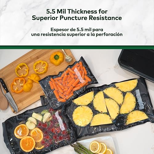 Miniatura 5 de Rollos de sellado al vacío de 11 pulgadas x 50 pies, paquete de 2 unidades (100 pies en total) (transparente y negro) de 5.5 mil, sin BPA, de grado