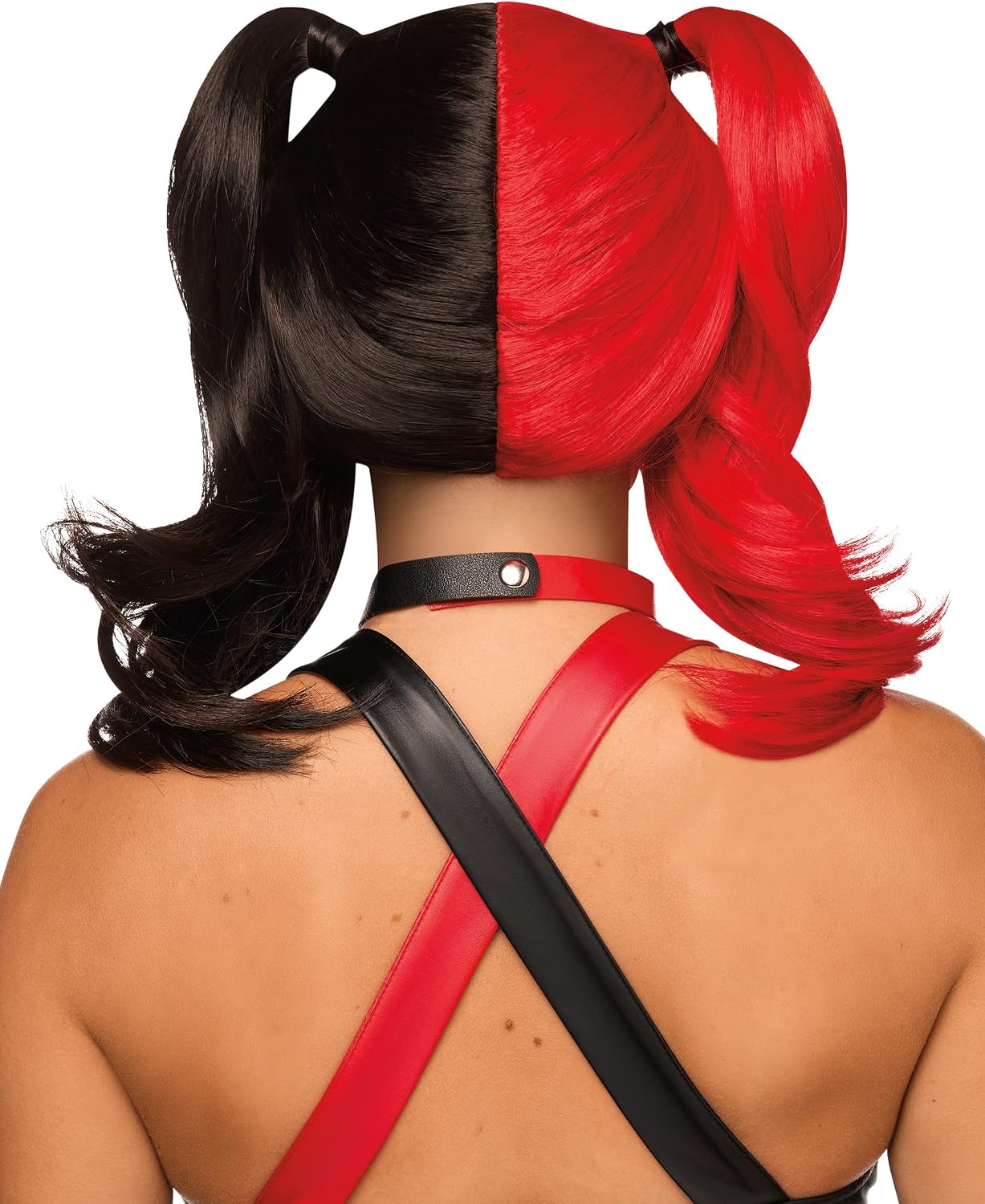 Spirit Halloween Harley Quinn Red and Black Pigtails Wig - DC Villains, Unisex Adult, ONE Size FITS Most, Multicolor