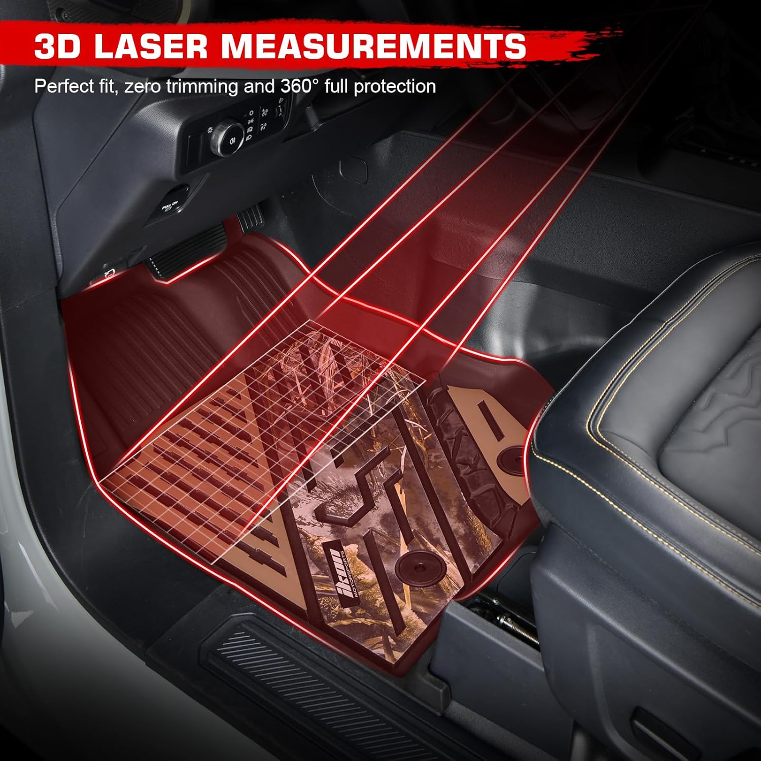 IKON MOTORSPORTS 3D TPE Floor Mats, Compatible with 2021-2026 Ford Bronco 4-Door, All Weather Waterproof Non-Slip Floor Liners, Front & 2nd Row Full Set Car Interior Accessories, Black With Camouflage