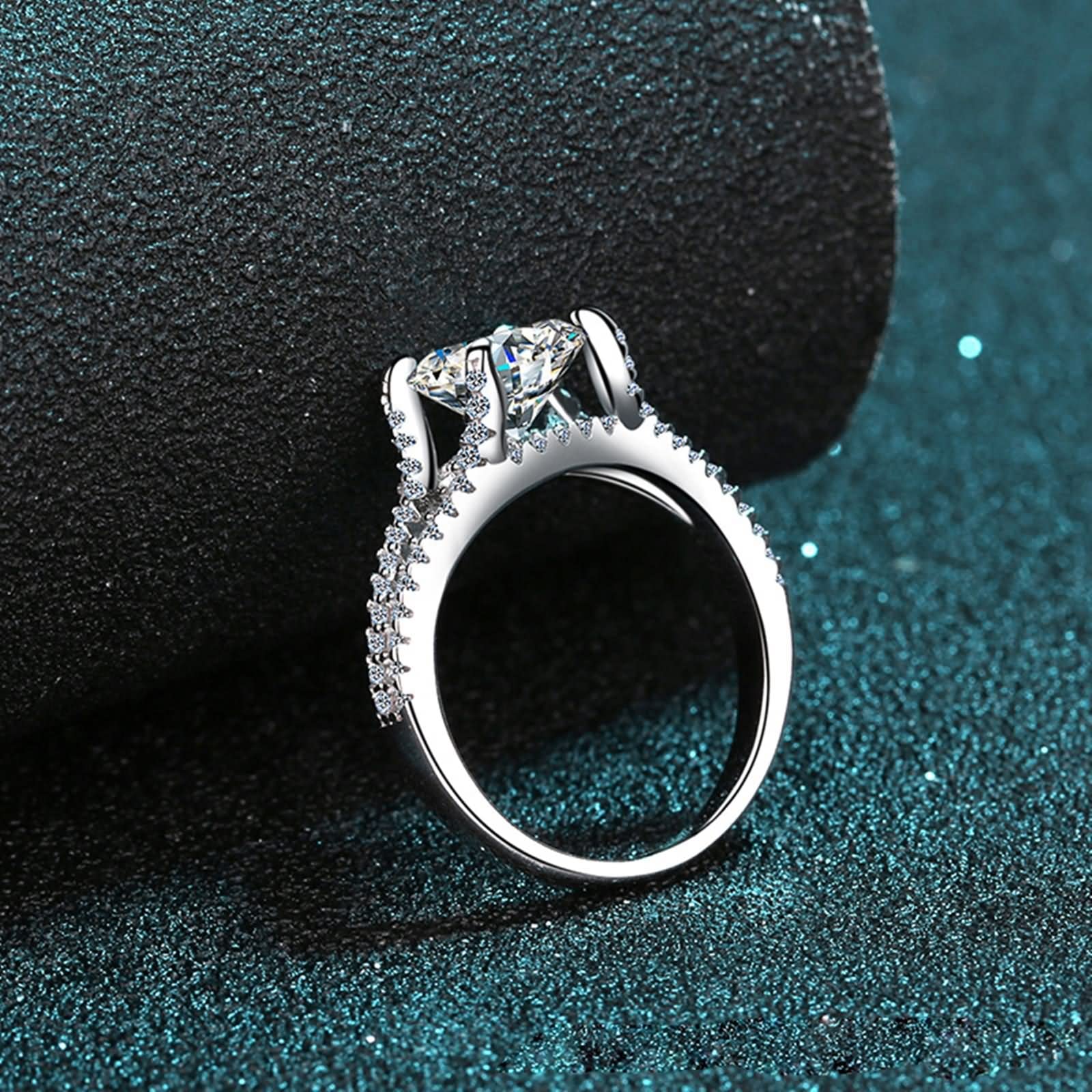Anello di fidanzamento da donna 925, anello di fidanzamento in oro bianco cavo rotondo regali per le donne