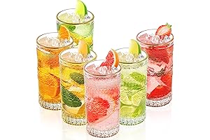 Coloch 6 Pack 13 oz Romantic Water Glasses: Vintage Highball Glasses for...