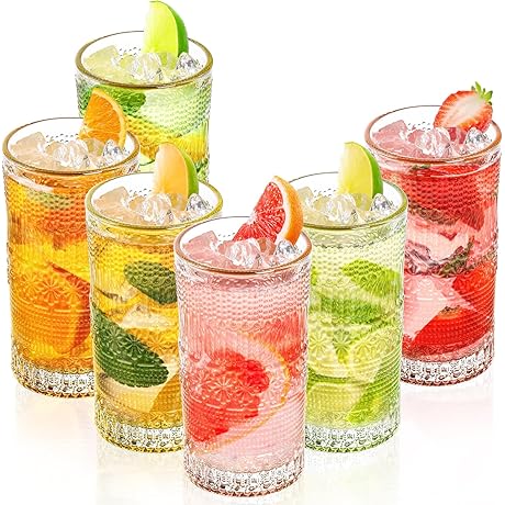 Coloch 6 Pack 13 oz Romantic Water Glasses: Vintage Highball Glasses for...
